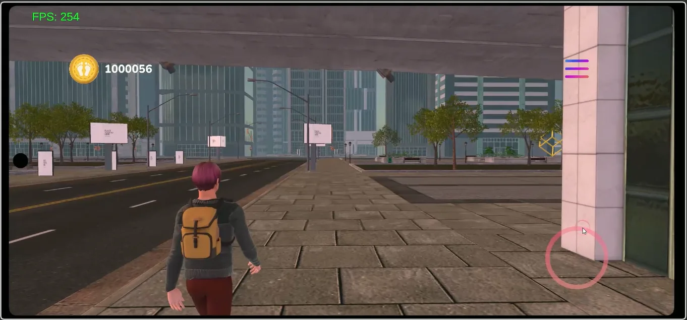 Avatar recorriendo las calles de la ciudad virtual