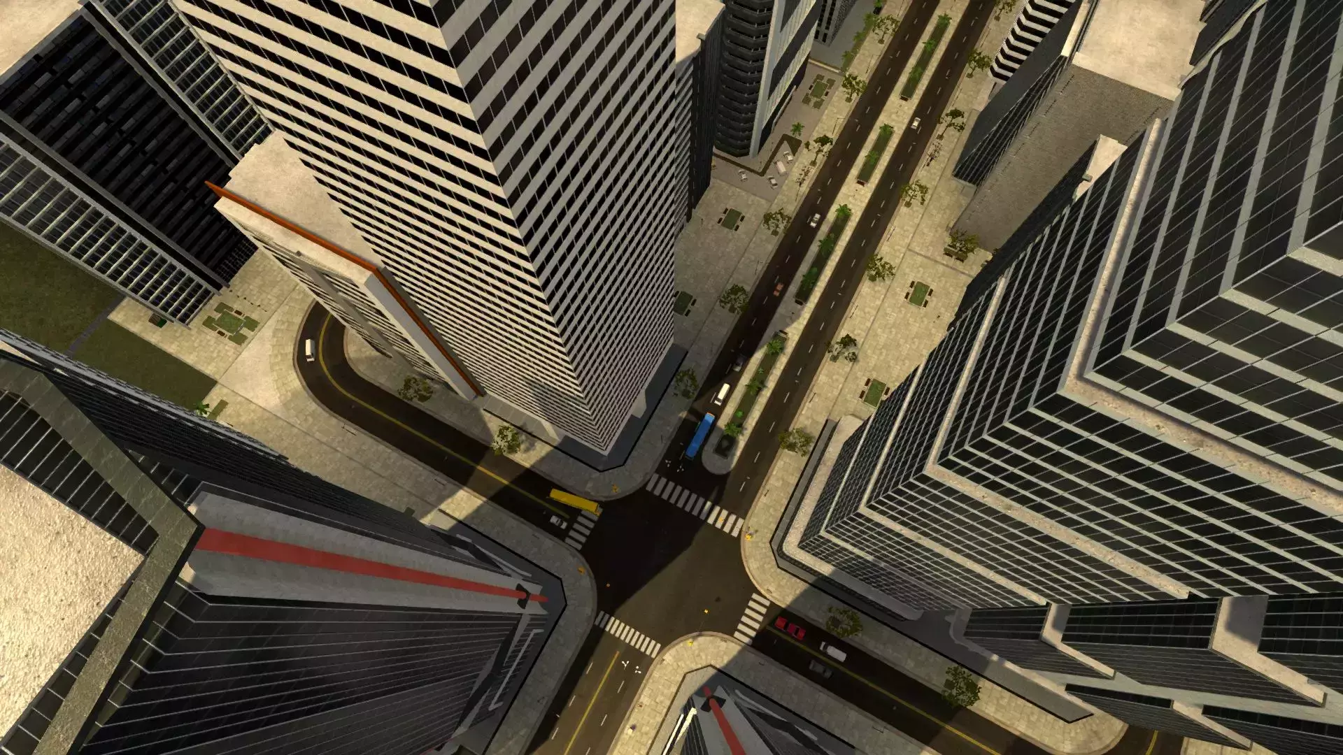 Vista aérea de edificios de la ciudad virtual